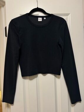 TNA Black Ribbed Long Sleeve Crop Tee